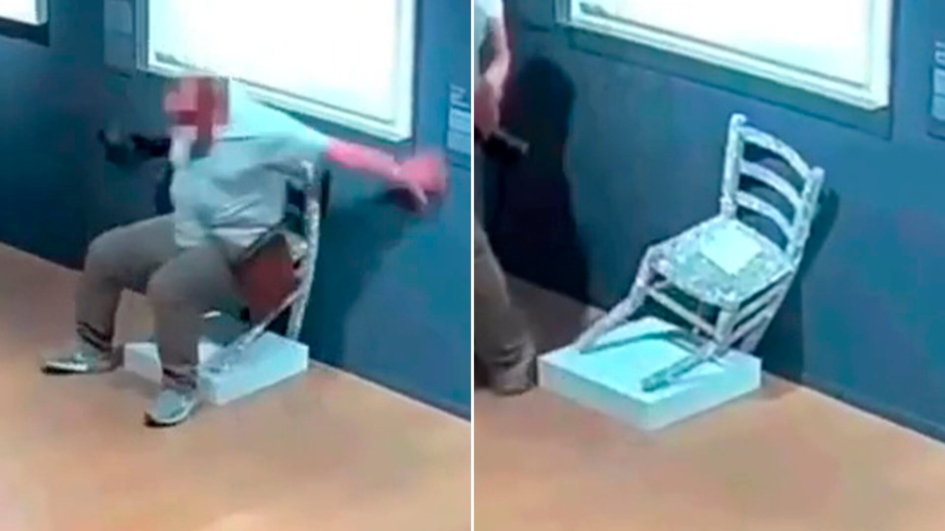 Momento captado por las cámaras de seguridad en la que se ve cómo un visitante del museo destroza una obra de arte