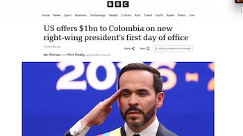 El medio británico subrayó el anuncio de un paquete millonario de ayuda estadounidense en seguridad y cooperación, interpretando la relación con Washington como una de las claves del nuevo gobierno de Abelardo de la Espriella - crédito captura de pantalla BBC News