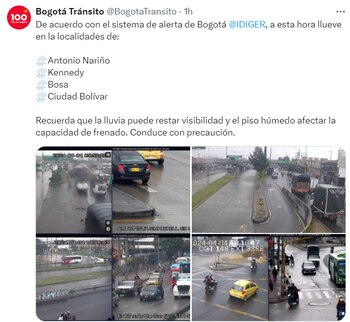 Reporte de las vías de Bogotá - crédito @BogotaTransito/X