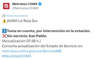 Avance en tiempo real de las diversas líneas de la red de transporte público capitalino.