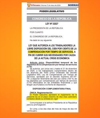 Gobierno aprobó ley 32027 del