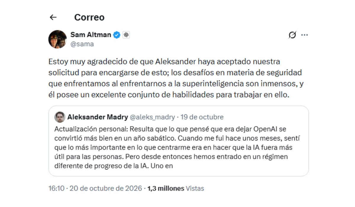 Altman le dio la bienvenida a Madry. (OpenAI)