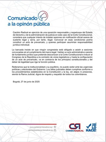 En el comunicado, el partido