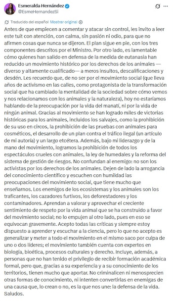 El enfoque concertado incluye la profundización de iniciativas conjuntas y la apertura a distintas propuestas, siempre bajo los principios de responsabilidad ecológica y participación social activa - crédito captura de pantalla @EsmeHernandezSi / X