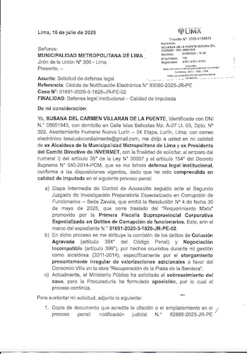 Susana Villarán envió una carta