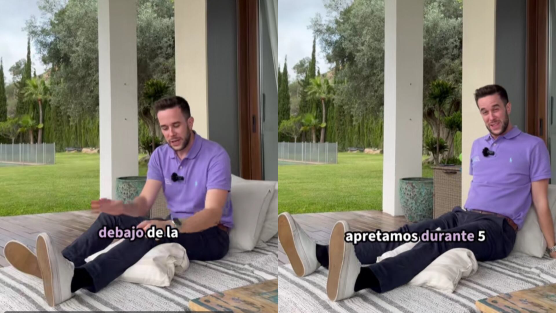 Ramón Romero (@fisiocomoterapia) muestra un ejercicio para combatir el dolor articular en la rodilla. (@fisiocomoterapia/Tiktok)