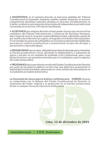 Pronunciamiento de la Jusdem sobre