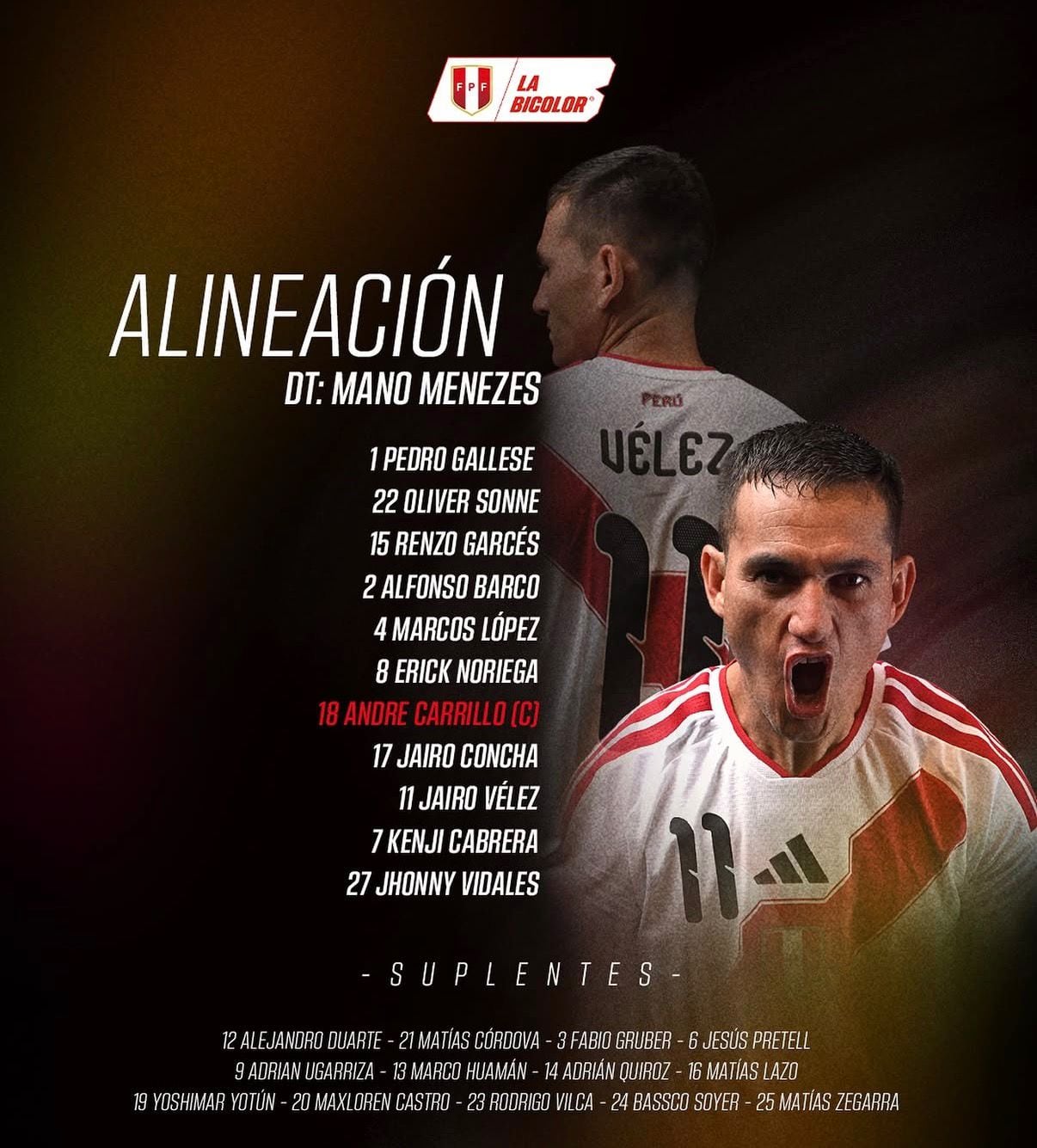 Alineación confirmada de Perú para enfrentar a Haití.