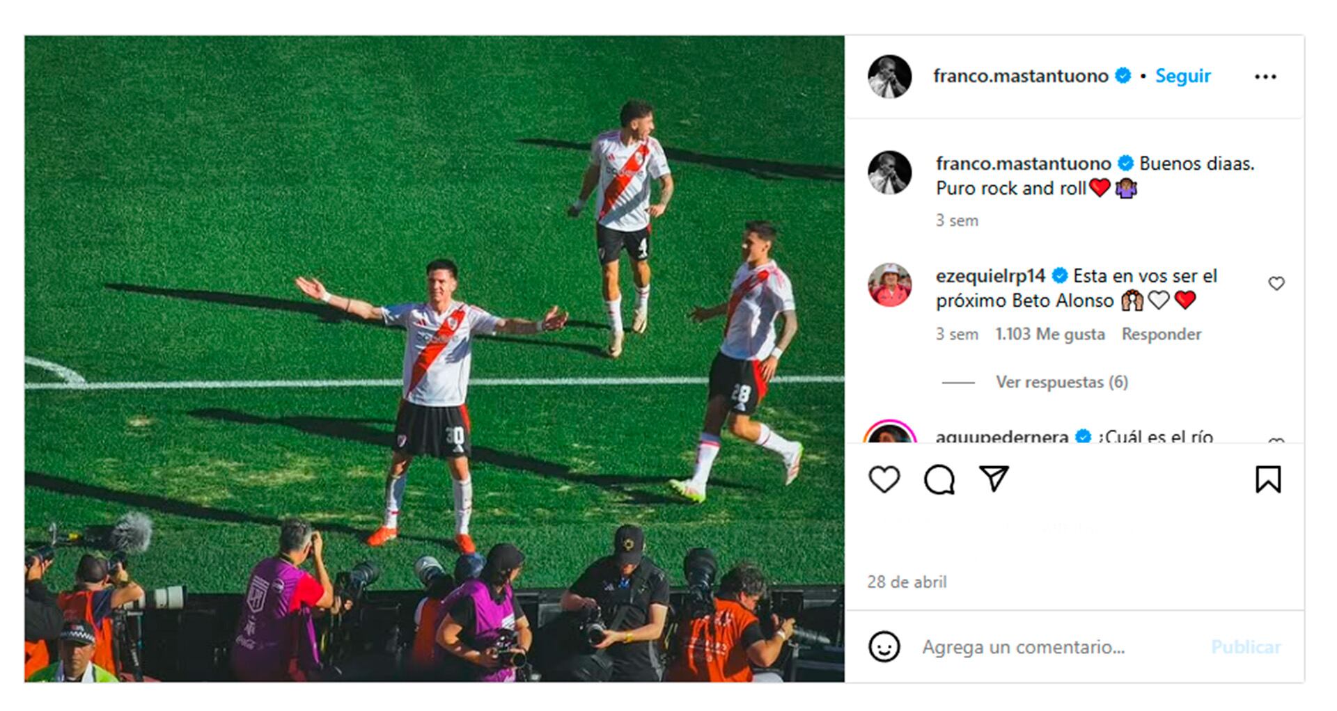 El posteo de Mastantuono musicalizado con una de las canciones de