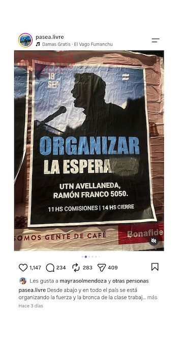 post contra el acto de Kicillof con like de Mayra Mendoza