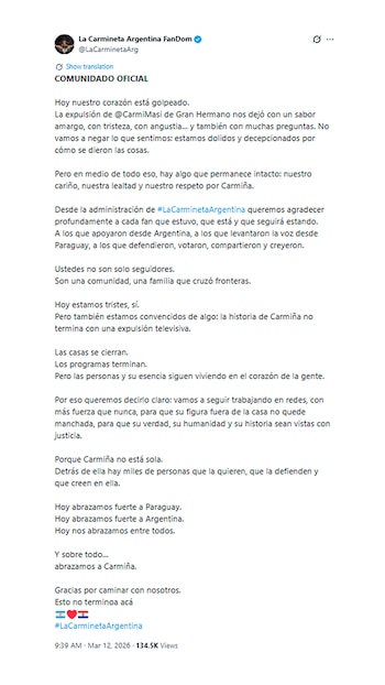 El comunicado oficial del club