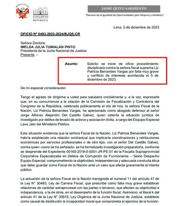 Moción presentada por el congresista