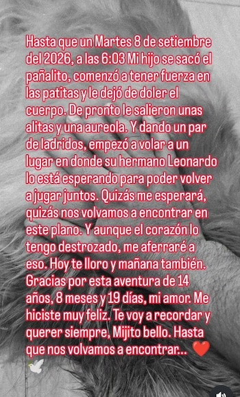 El actor dedicó una extensa despedida a Bronco, a quien consideraba como un hijo.