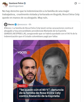 El presidente cuestionó que gran parte de los recursos destinados a las víctimas terminaran, según la familia, convertidos en honorarios jurídicos - crédito @petrogustavo/X