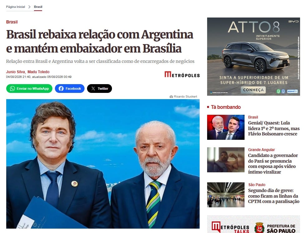 Captura de nota en Metrópoles (Captura de nota en Metrópoles)