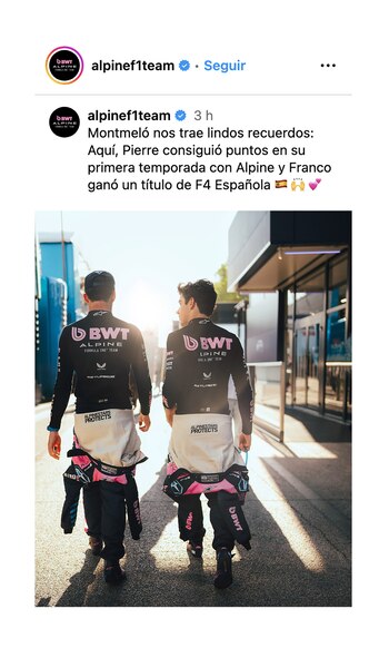 El posteo de Alpine (@alpinef1team)