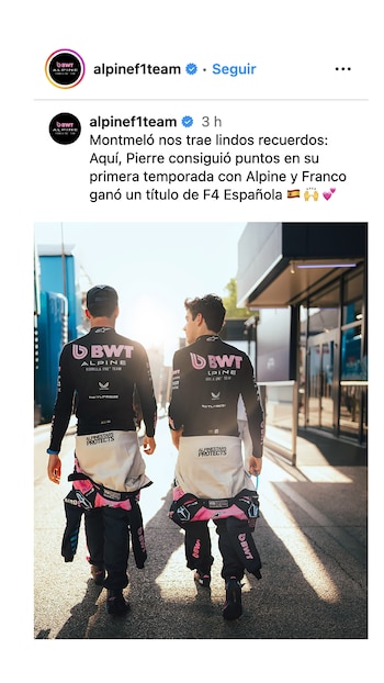 El posteo de Alpine (@alpinef1team)