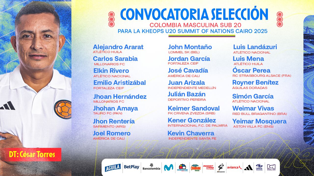 Esta es la convocatoria de la Selección Colombia sub-20 para las prácticas en Barranquilla y el torneo amistoso en Egipto - crédito FCF
