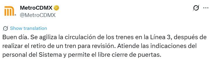 Avance en tiempo real de las diversas líneas del Sistema de Transporte Colectivo (STC) capitalino. (TW Metro CDMX)