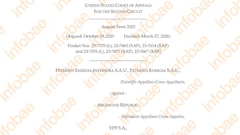 Portada de documento judicial de la Corte de Apelaciones de EE.UU. Muestra nombres Petersen Energia, República Argentina y YPF S.A