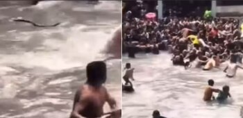 Turistas disfrutan del agua en