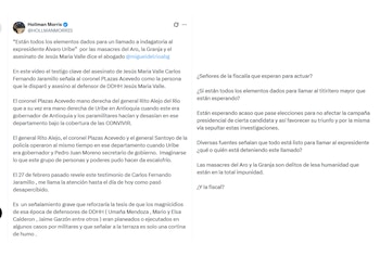 Hollman Morris reveló testimonio de testigo clave del asesinato de Jesús María Valle - crédito @HOLLMANMORRIS/X