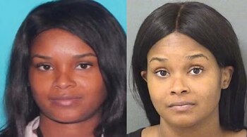 Díptico mostrando dos fotografías de una mujer afroamericana con cabello oscuro liso, una sobre fondo azul claro y otra sobre fondo gris claro.