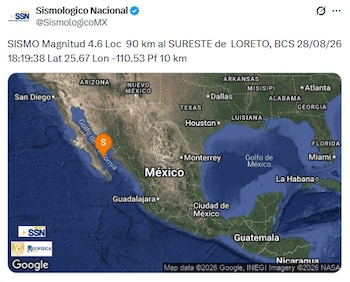 Sismo de 4.6 en Loreto, Baja California Sur. (X/ @SismologicoMX)