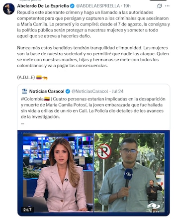 El presidente electro Abelardo de la Espriella se refirió al caso de la joven María Camila Potosí - crédito @ABDELAESPRIELLA / X