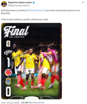 Mauricio Gómez Amin felicitó a la Selección y destacó el optimismo nacional tras la clasificación - crédito @MauricioGomezCO/X