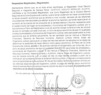 El Organismo Judicial de Guatemala programó el pago de un bono extraordinario de 2.000 quetzales para la última semana de octubre de 2026.