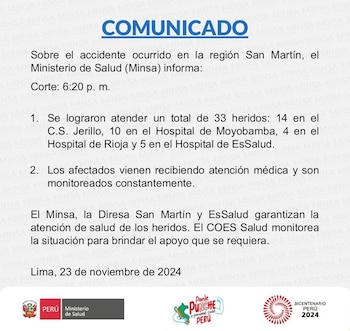 Comunicado del Ministerio de Salud