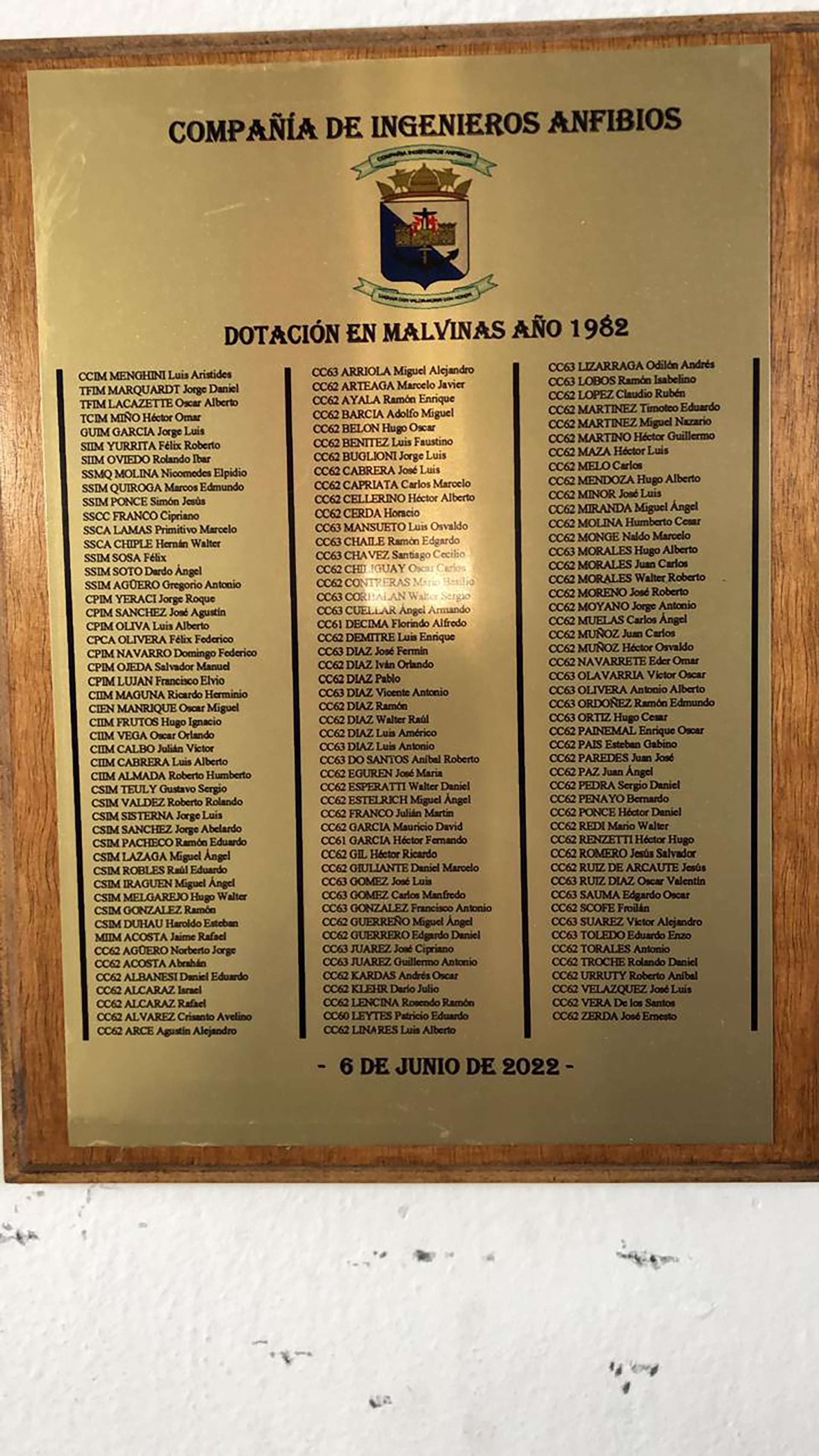 En la unidad en la que sirvió en Malvinas, se conserva una placa con los nombres de todos los integrantes, Ponce entre ellos