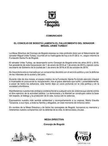 Comunicado del Concejo por magnicidio