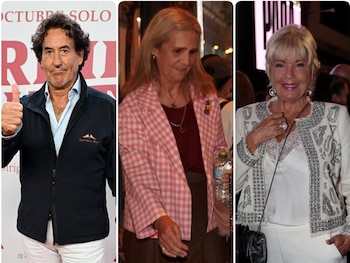 06/10/2026 La infanta Elena, su momento 'tierra trágame' al coincidir en un estreno con Bárbara Rey y Álvaro de Marichalar.
Siempre al lado de la cultura, y presumiendo de la buena relación que tiene con José Mota, la infanta Elena ha acaparado todos los flashes en el estreno del nuevo proyecto del actor y humorista, 'Arriba tutto' -una comedia que supone su debut como director y de la que además ha escrito el guión y que protagoniza junto a Karra Elejalde, Olivia Molina, Pablo Cabello, y Diego Anido- y cuya multitudinaria première en el madrileño cine Capitol tampoco se han perdido otros rostros conocidos como Felipe González, José Ortega Cano, Rosario Mohedano, Enrique Ponce, Javier Ungría, Rozalén, Nuria Fergó, Jorge Sanz, Pepe Navarro, o Jaime Peñafiel.
EUROPA ESPAÑA SOCIEDAD