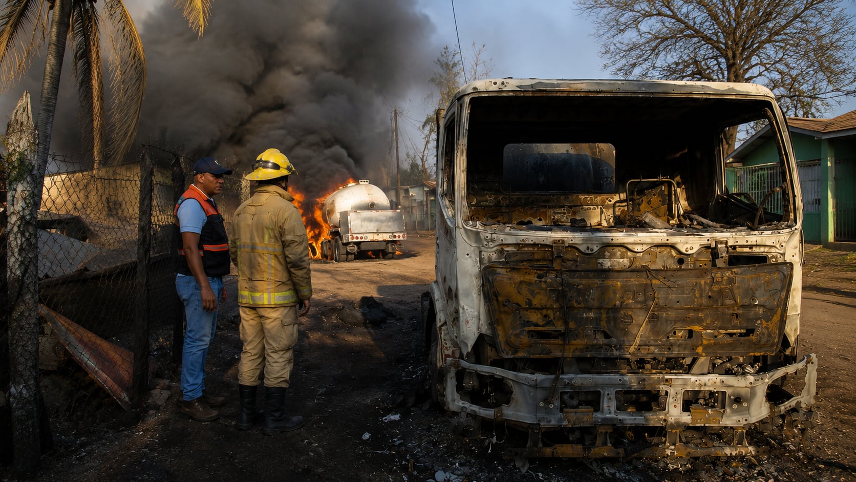 Las llamas consumieron rápidamente parte de la unidad pesada. (FOTO: COPECO Honduras)