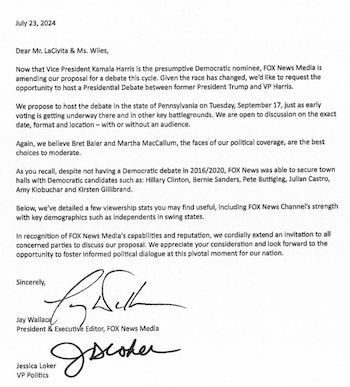 A través de una carta se indicó la posibilidad de que el evento se realice con o sin audiencia y que están abiertos a negociar la fecha exacta, el formato y la ubicación del debate. (FOX News)