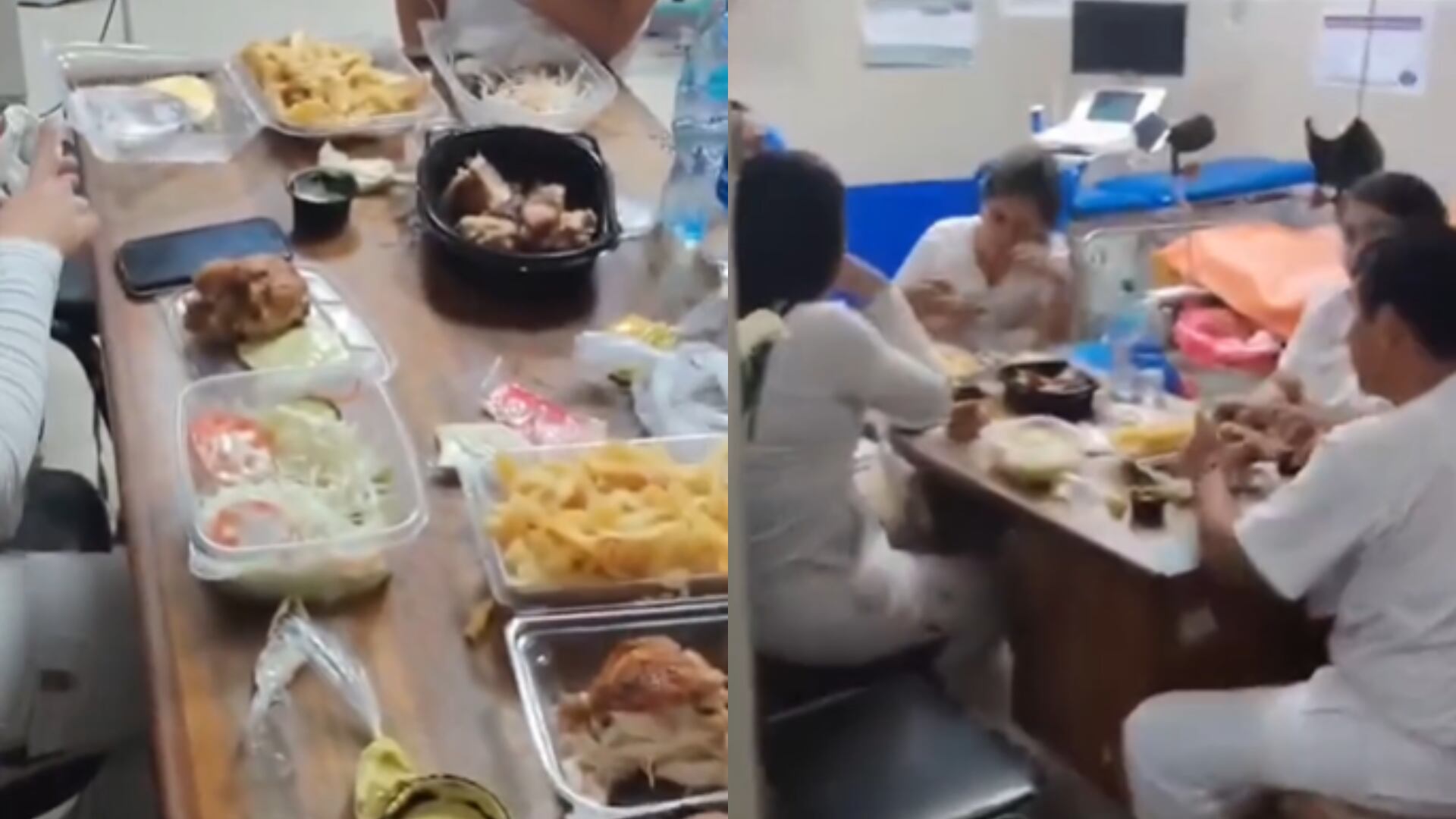 Personal del hospital Las Mercedes en Chiclayo fue captado in fraganti comiendo pollo a la brasa durante su turno, generando gran indignación y una investigación administrativa en Lambayeque. (Composición: Infobae Perú)