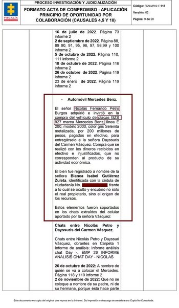 Los documentos de la Fiscalía revelan detalles de la compra del vehículo - crédito Caracol Radio/Fiscalía