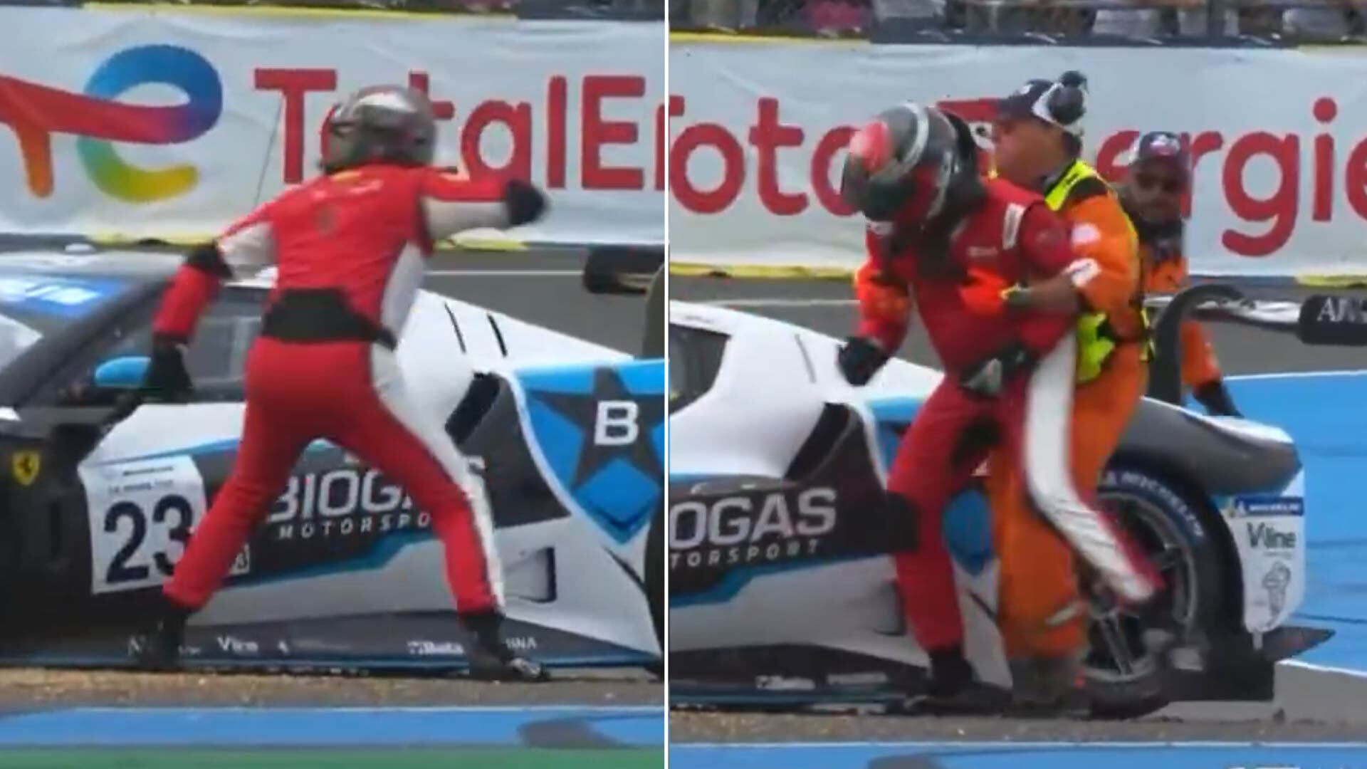 El momento en el que Forgione atacó el auto de su rival