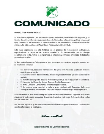 El club anunció que en