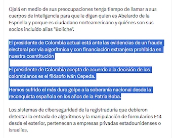 Gustavo Petro aseguró que el presidente, "de acuerdo a la decisión de los colombianos" es Iván Cepeda - crédito @petrogustavo/X