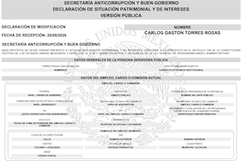 Carlos Gastón Torres Rosas mantuvo cargo en la Oficina de la Presidencia por dos administraciones morenistas. (Imagen: Captura Declaranet)
