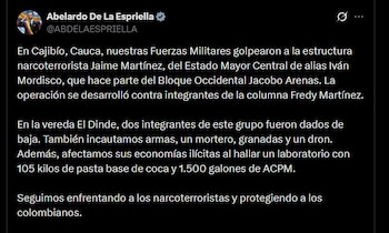 El Gobierno anuncia que mantendrá las acciones militares contra los grupos armados ilegales - crédito @ABDELAESPRIELLA / X