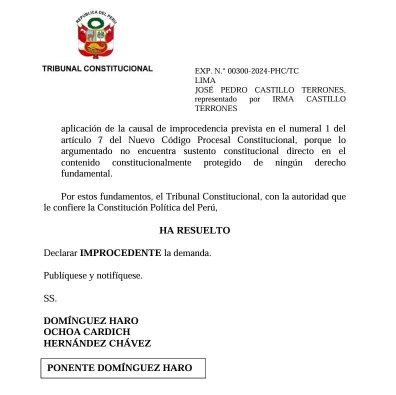 TC rechaza habeas corpus a favor de Pedro Castillo