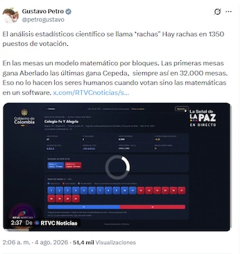 El presidente saliente sostuvo que un grupo de 70.000 testigos digitales detectó la adulteración de al menos 120.000 documentos electorales - crédito @petrogustavo/X
