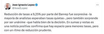 José Ignacio López, presidente de Anif, dice que la reducción en la tasa de interés debe seguir siendo prudente - crédito @JoseILopez/X
