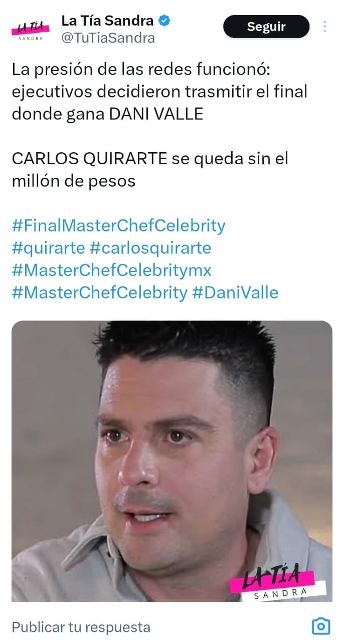 En X circularon rumores en torno a un cambio de última hora en MasterChef Celebrity. (Foto: X)