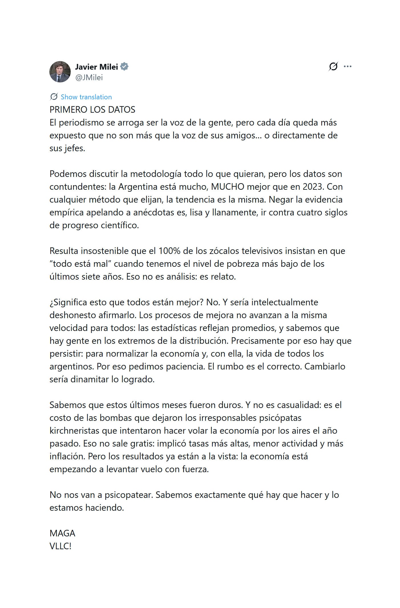 El posteo del Presidente