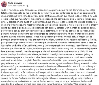 Este es el emotivo mensaje con el que Cielo recordó a su pareja - crédito Cielo Guevara/Facebook